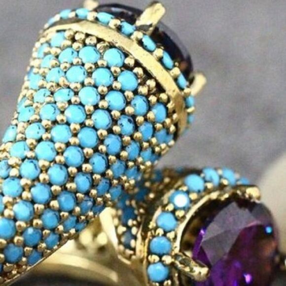 🦄Twisted Golden Boho Ring Purple Blue - Picture 2 of 7